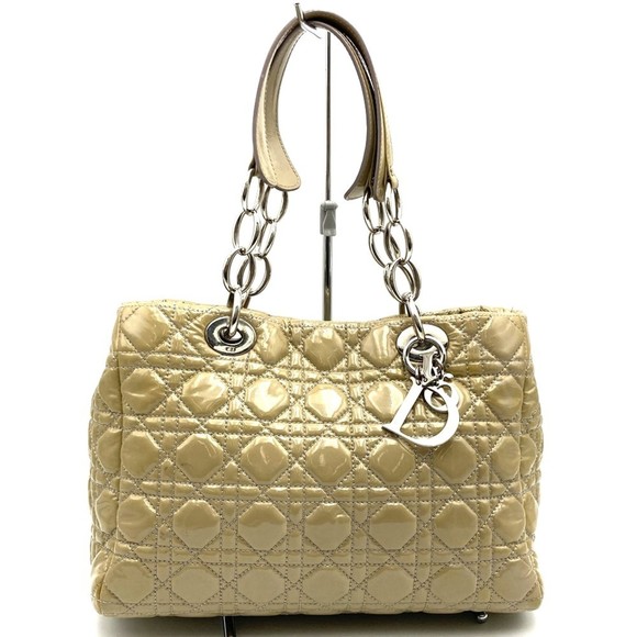 Dior Tote Bag Shoulder Beige Patent Leather Cannage Stitch Women's - Picture 1 of 10